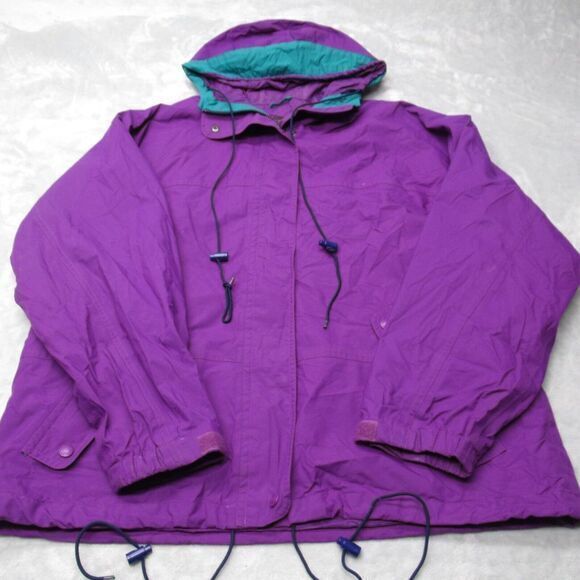 Vintage Eddie Bauer Gore Tex Jacket Womens Large Purple Hood Adjustable Zip Rain - Picture 1 of 13